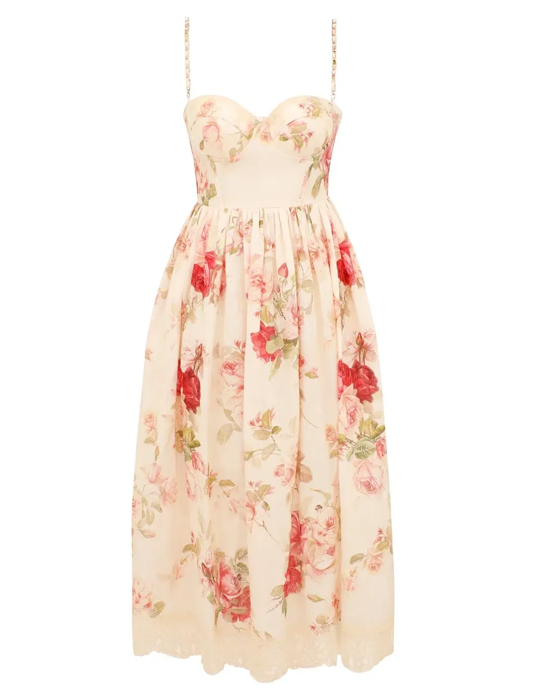 Zimmermann Roselight Picnic Midi Dress Cream Rose Floral Size 2 for rent on The Volte - main image