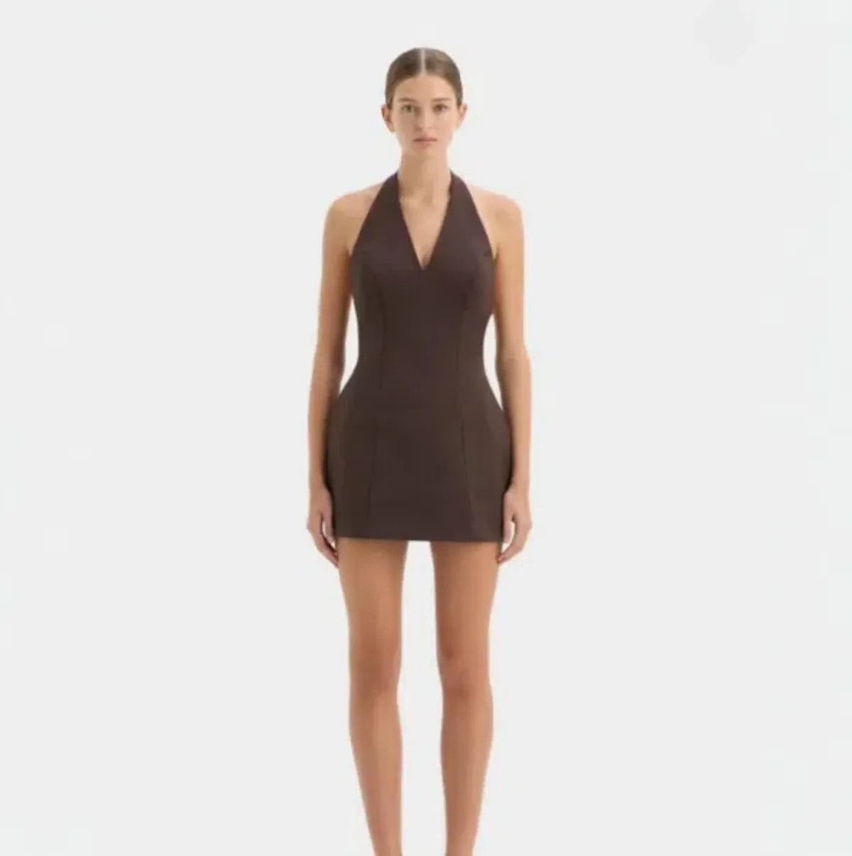 SIR Sandrine Halter Mini Dress Chocolate Brown Size 2 / 10 AU for rent on The Volte - main image
