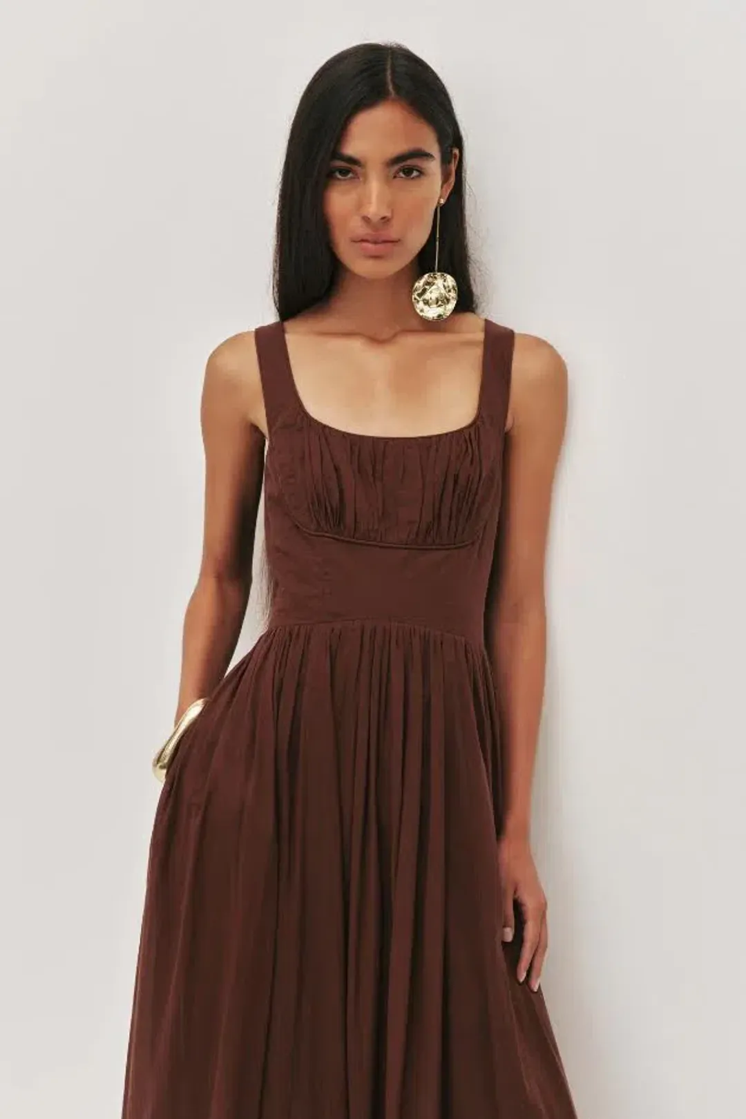 🤎 New AJE Sunny Midi Dress in Chocolate Brown Size 12 AU 🤎 for rent on The Volte - main image