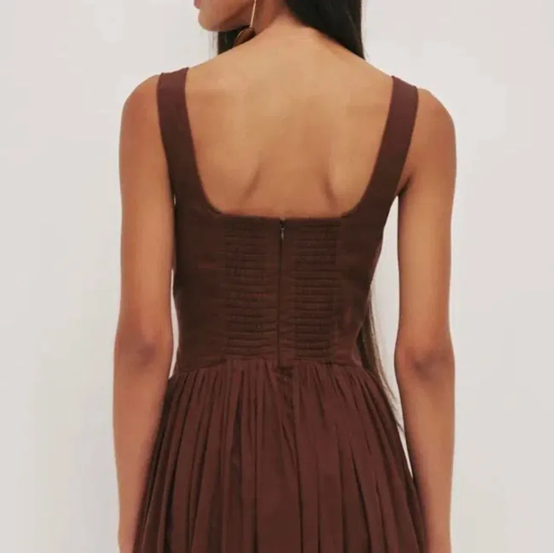 🤎 New AJE Sunny Midi Dress in Chocolate Brown Size 12 AU 🤎 for rent on The Volte - main image