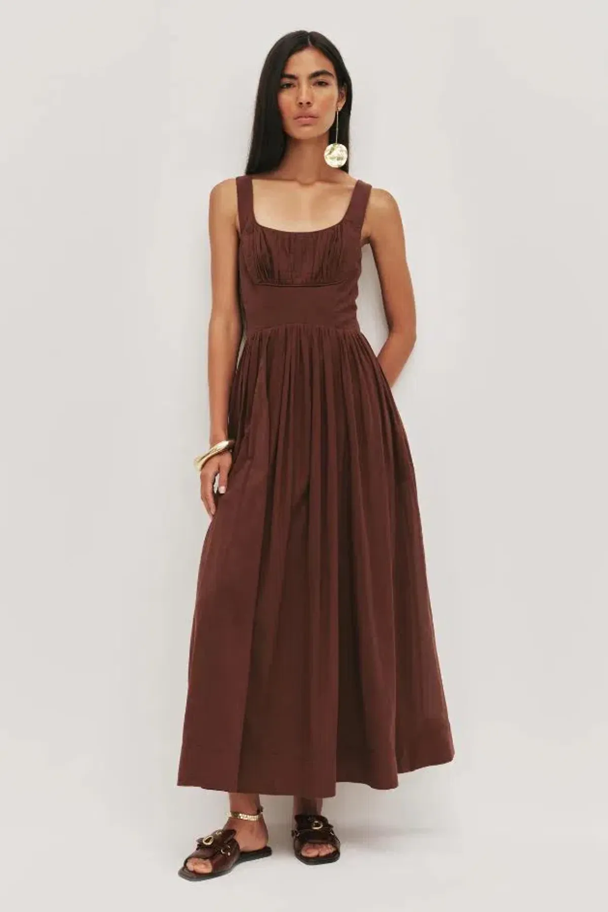 🤎 New AJE Sunny Midi Dress in Chocolate Brown Size 12 AU 🤎 for rent on The Volte - main image