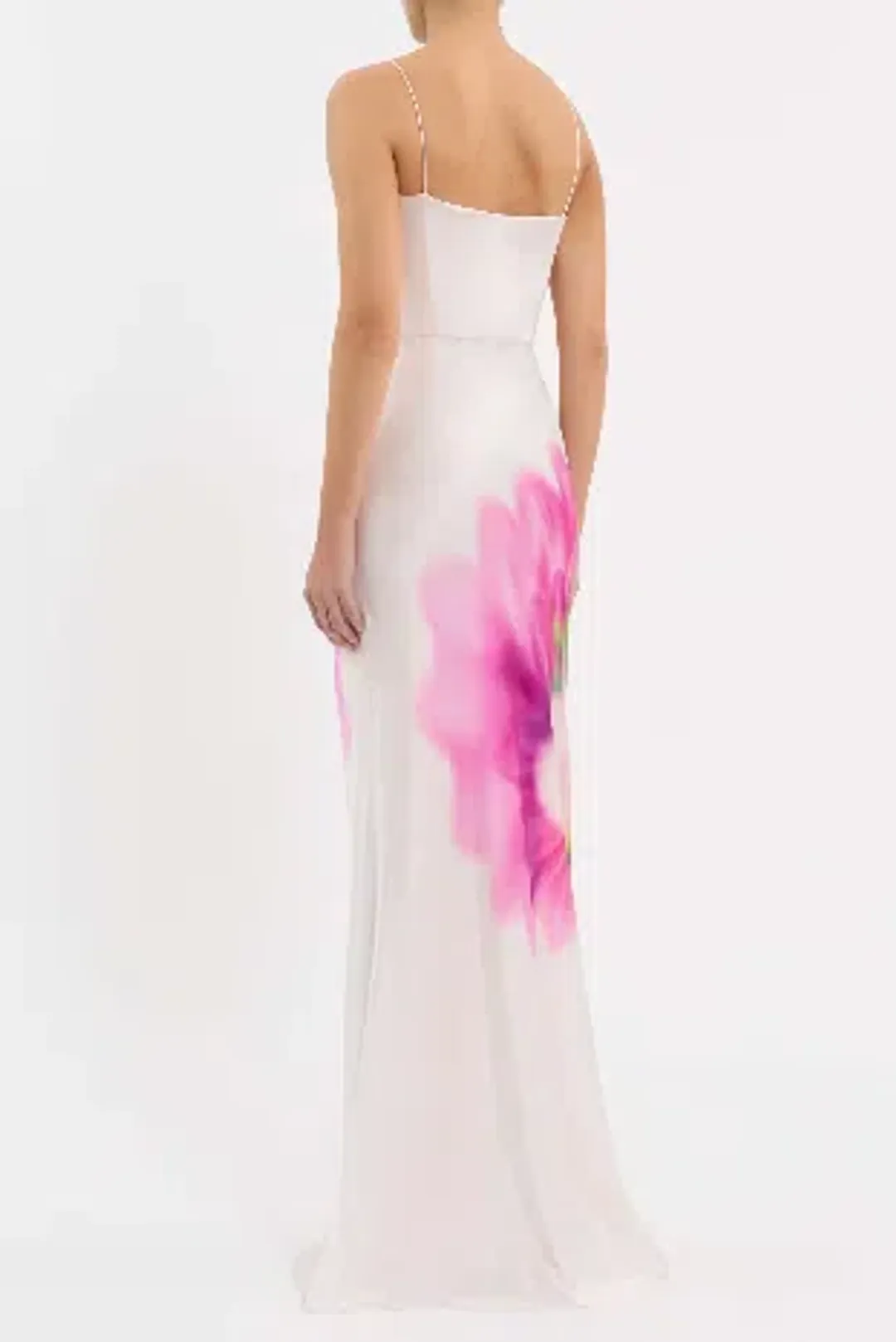 🌸 Rebecca Vallance Dahlia Blossom Gown – Size 12 (AU) Pink Floral Satin Maxi Dress 🌸 for rent on The Volte - main image
