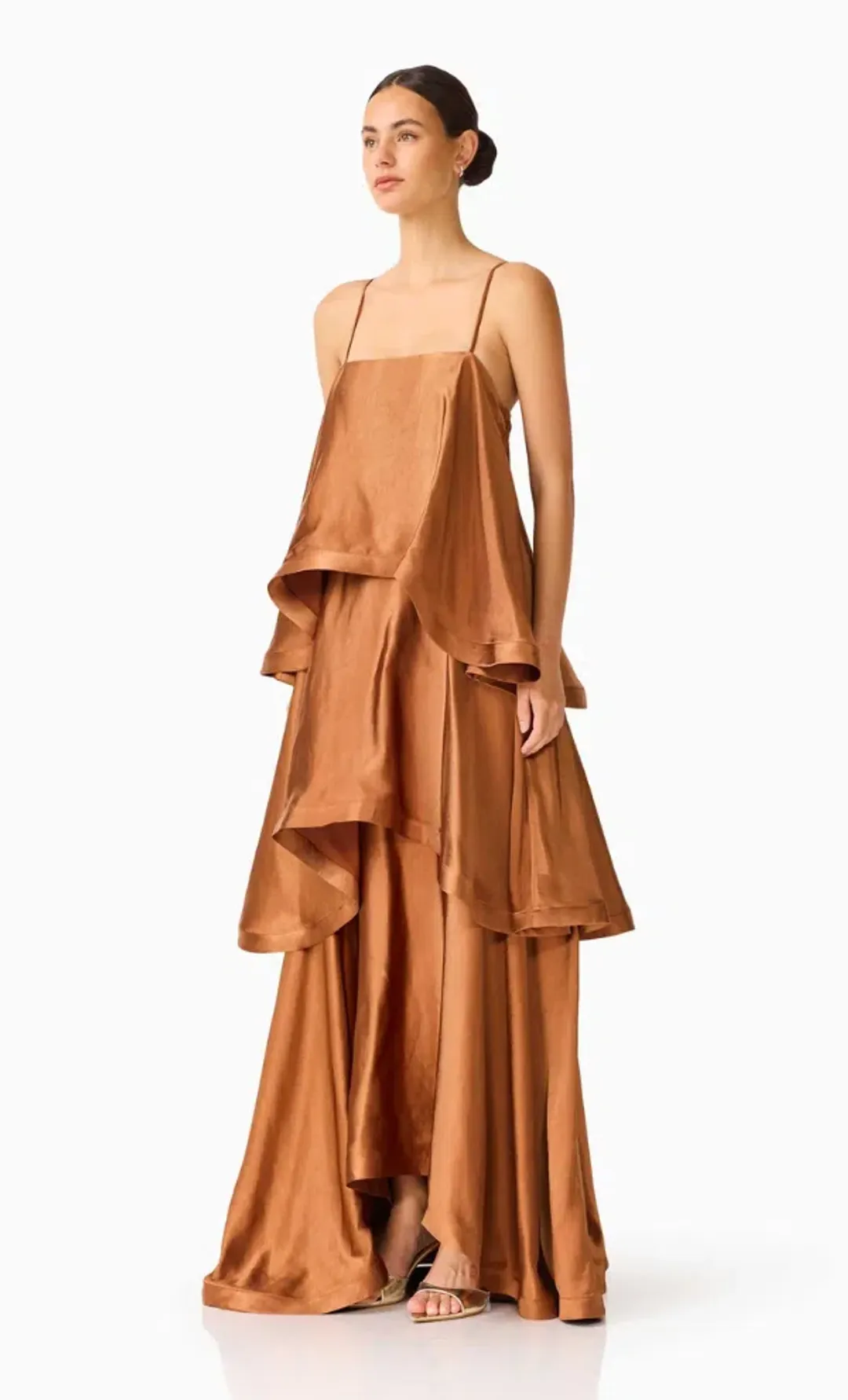 Elliatt  Tilly Tiered Maxi Dress in Toffee Brown for rent on The Volte - main image