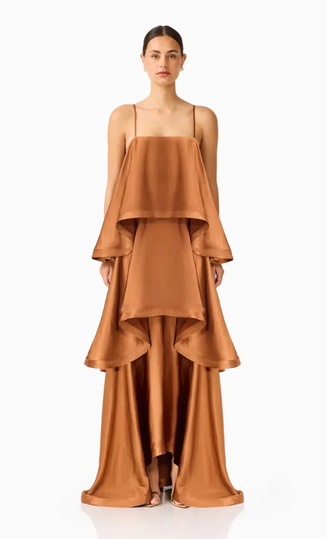 Elliatt  Tilly Tiered Maxi Dress in Toffee Brown for rent on The Volte - main image