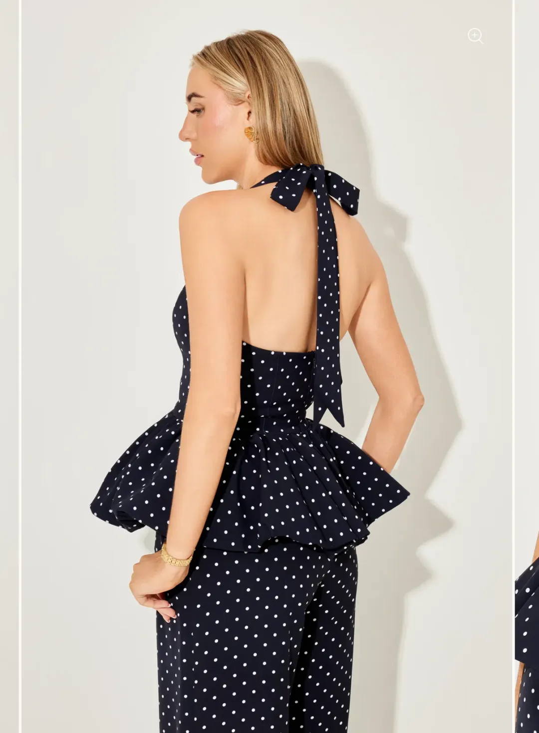 Polka Dot Peplum Top and Polka Dot Wide leg pant set - Odd Muse London for rent on The Volte - main image