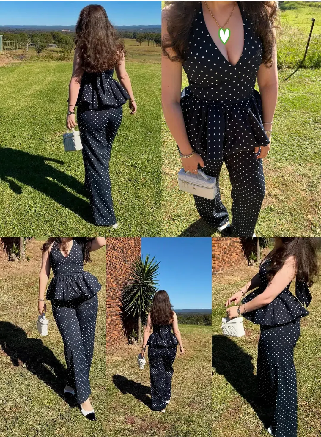Polka Dot Peplum Top and Polka Dot Wide leg pant set - Odd Muse London for rent on The Volte - main image