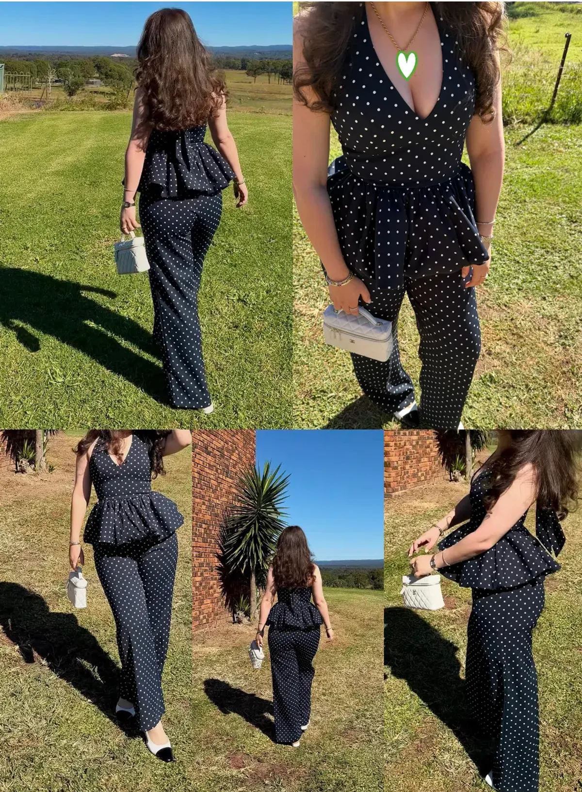 Polka Dot Peplum Top and Polka Dot Wide leg pant set - Odd Muse London for rent on The Volte - main image