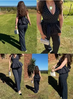 Polka Dot Peplum Top and Polka Dot Wide leg pant set - Odd Muse London for rent on The Volte - image 1
