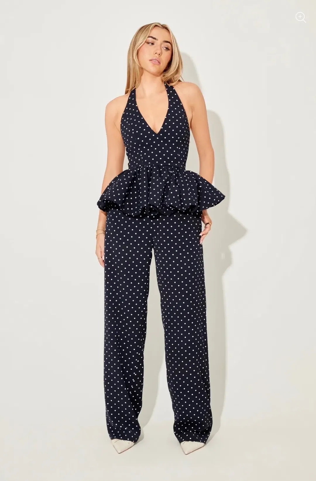 Polka Dot Peplum Top and Polka Dot Wide leg pant set - Odd Muse London for rent on The Volte - main image
