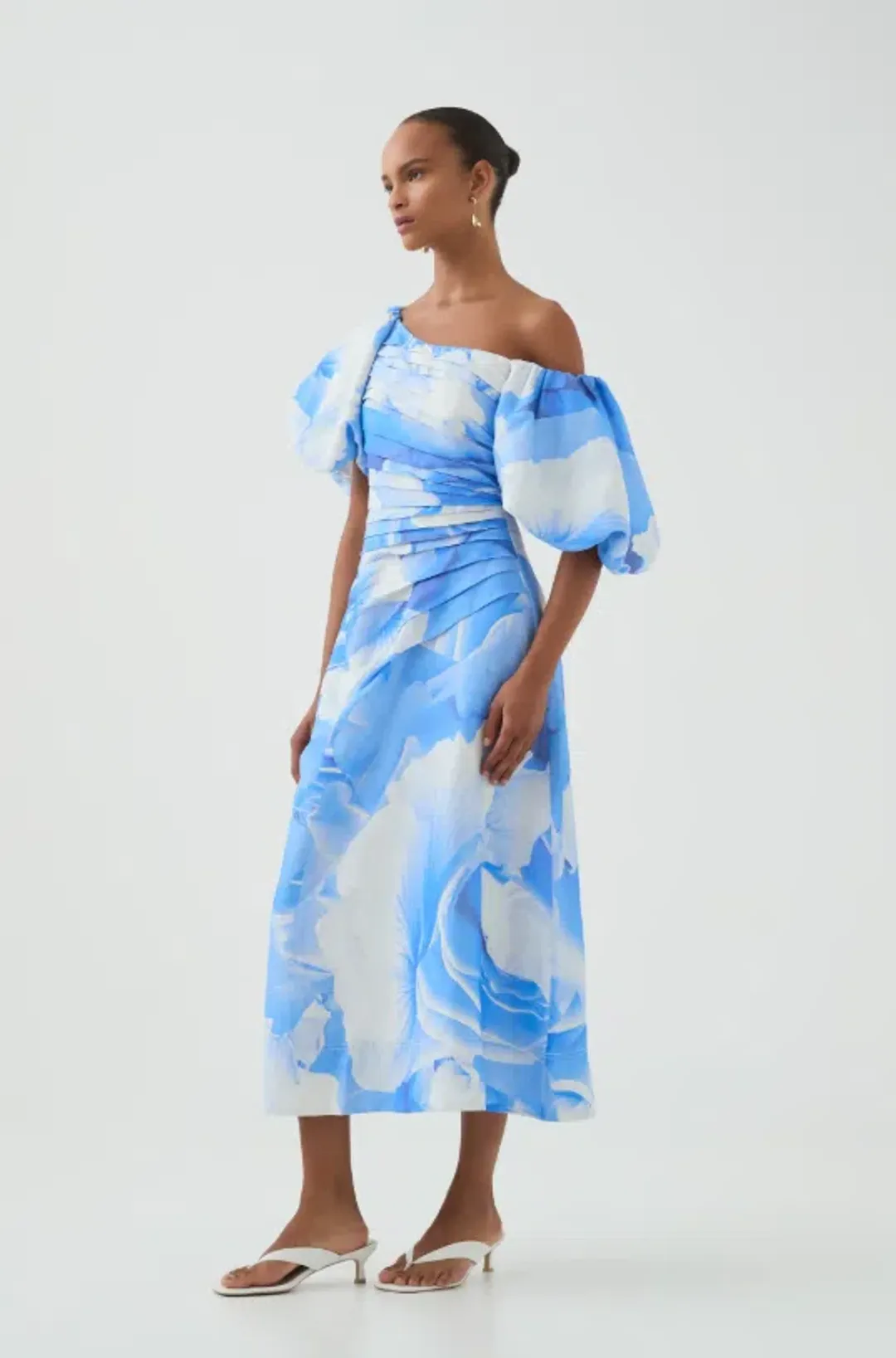 Aje Cadence Ruched Midi Dress – Floral Blue sz 8 for rent on The Volte - main image