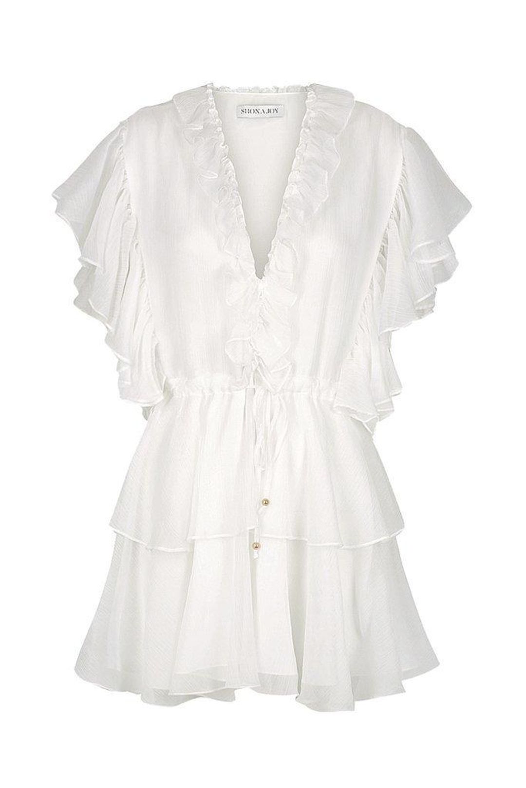 Shona Joy Ambra Ruffle Drawstring Mini Dress White Size 6 for rent on The Volte - main image