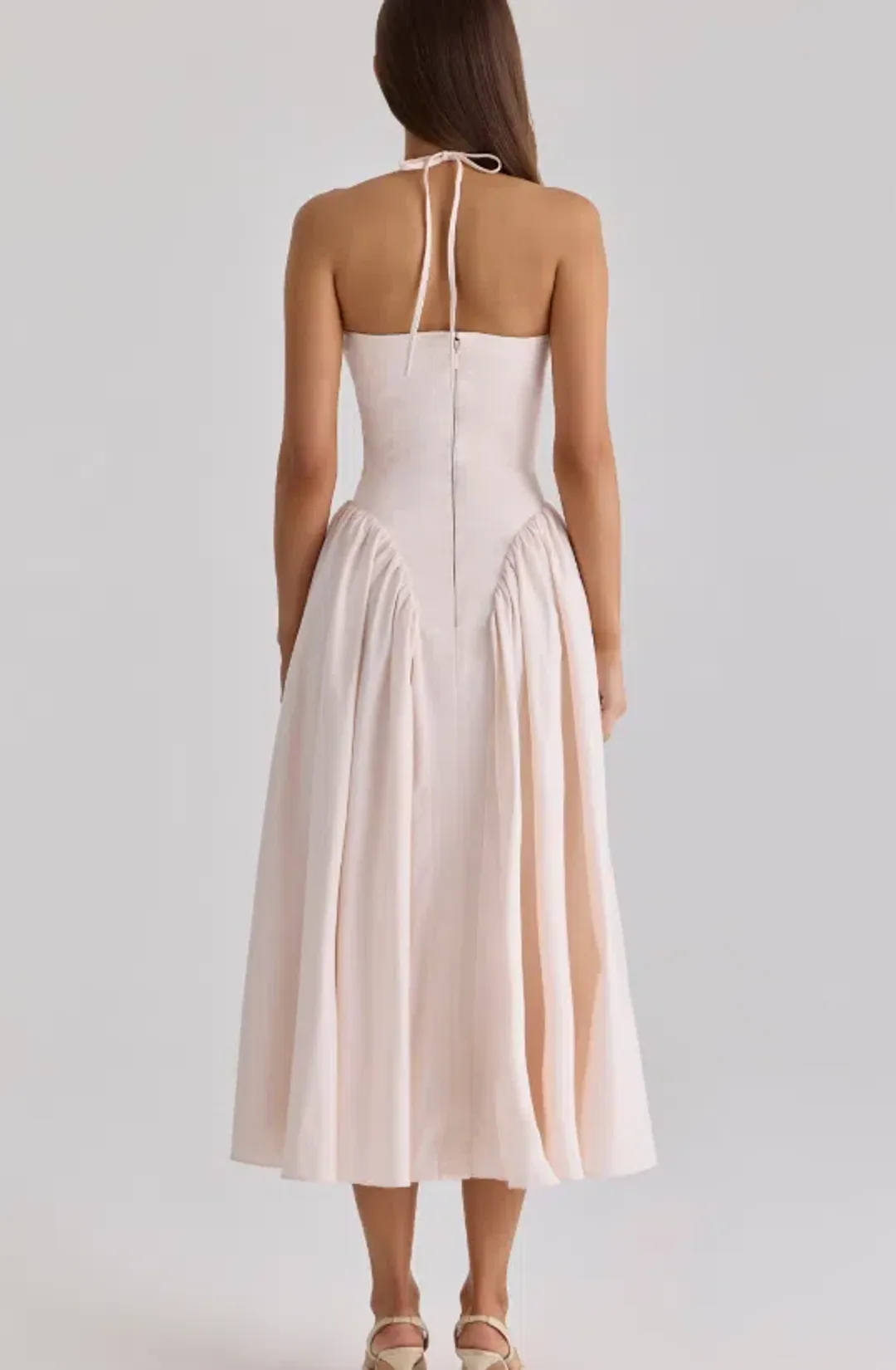 House of CB Lilli blush peek-a-boo keyhole cotton midi dress Size M for rent on The Volte - main image