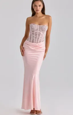 House of CB Ayana pink lace + satin maxi corset dress Regular Cup Size L for rent on The Volte - image 1