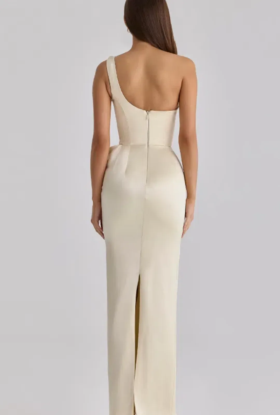 House of CB Caprice lemon one shoulder satin maxi dress Size XS for rent on The Volte - main image