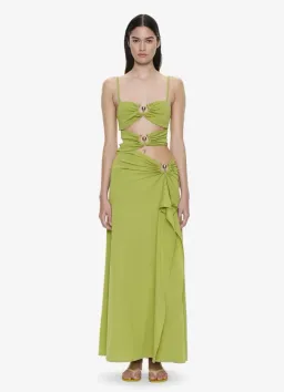 Christopher Esber Orbit Ruched Disconnect Cascade Dress dypsis green Size 6 for rent on The Volte - image 1