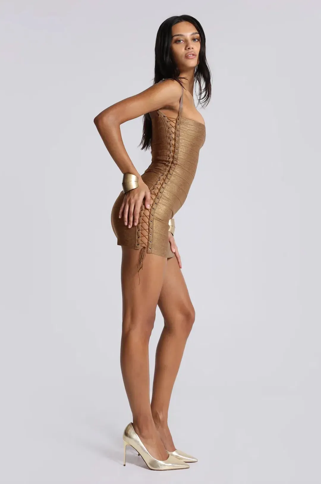 JADED LONDON Idol Metallic Bandage Mini Dress. Size S / AU 8 for rent on The Volte - main image