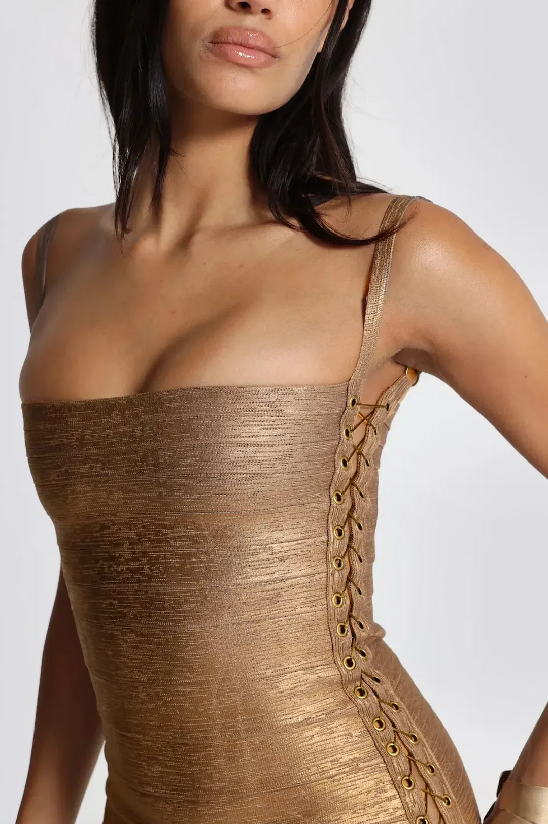 JADED LONDON Idol Metallic Bandage Mini Dress. Size S / AU 8 for rent on The Volte - main image
