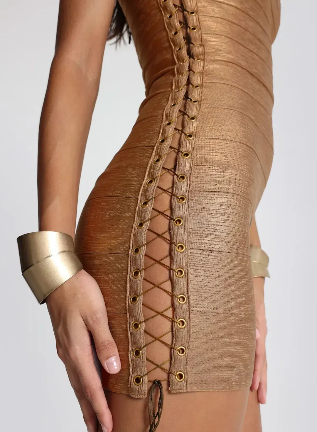 JADED LONDON Idol Metallic Bandage Mini Dress. Size S / AU 8 for rent on The Volte - main image