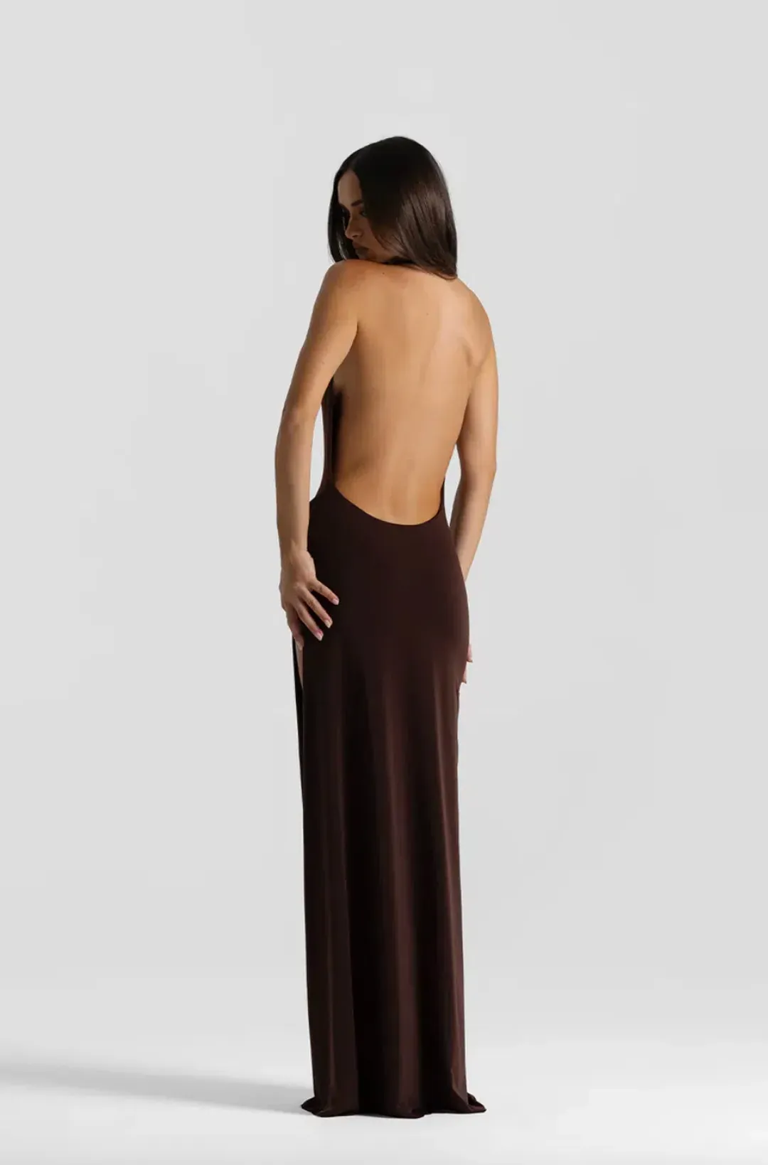 Natalie rolt, winona gownm, maxi, brown, size 6  for rent on The Volte - main image