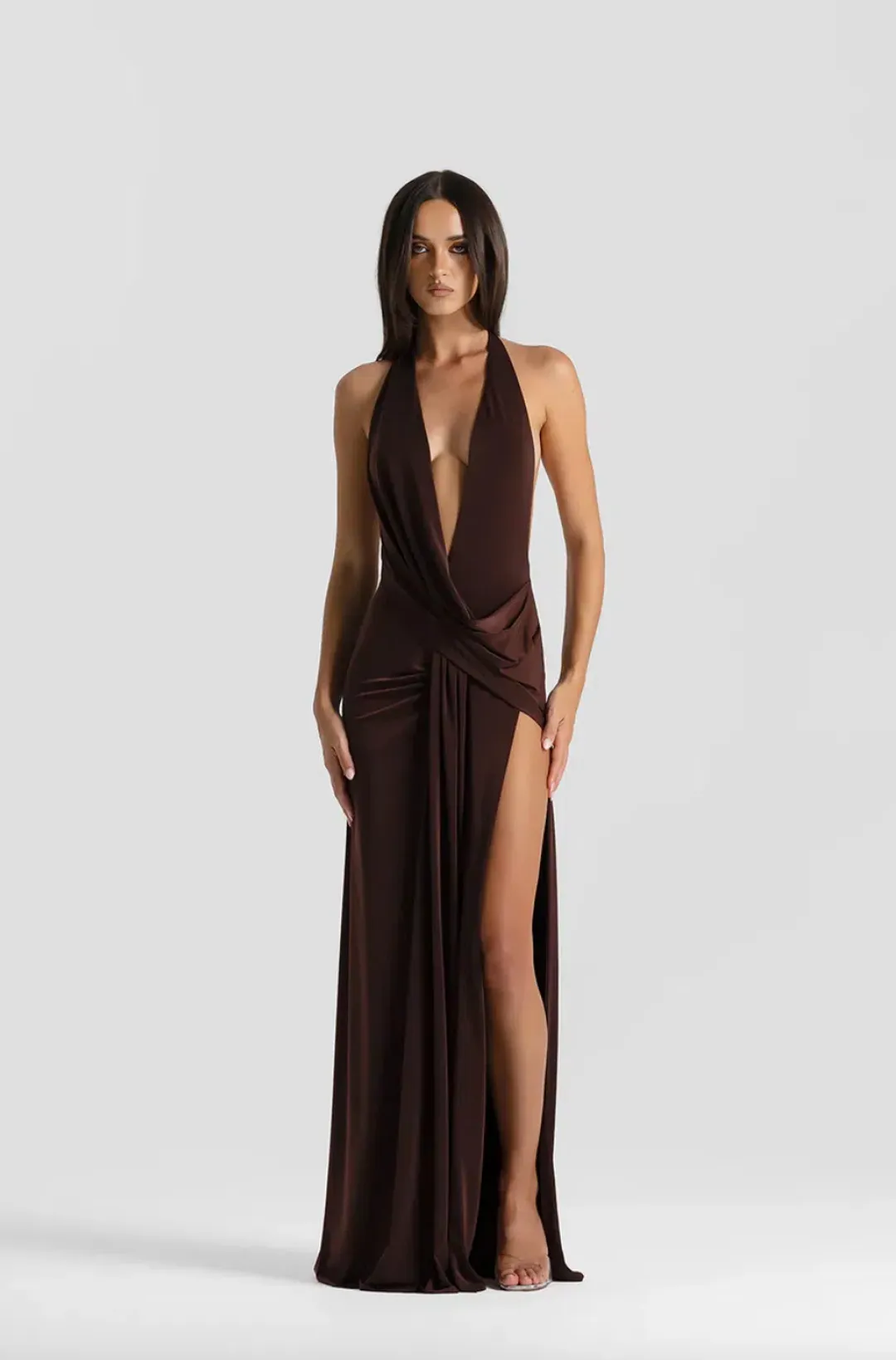 Natalie rolt, winona gownm, maxi, brown, size 8 for rent on The Volte - main image