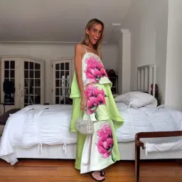 Elliatt Elisia Tiered Gown in Green & Pink Floral Small for rent on The Volte - image 3