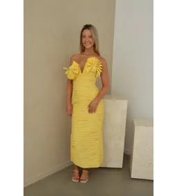 Rachel Gilbert Jensen Midi Dress Yellow Size 0/AU 6 for rent on The Volte - image 1
