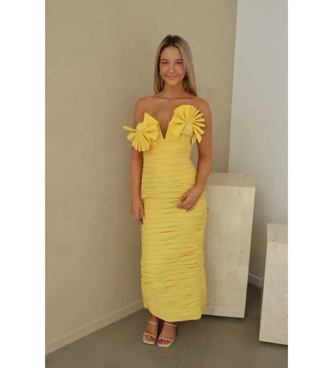Rachel Gilbert Jensen Midi Dress Yellow Size 0/AU 6 for rent on The Volte - main image