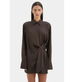 Sir the Label Sorrento Mini Shirt Dress in Bitter Chocolate Size 2 / AU 10 for rent on The Volte - image 3