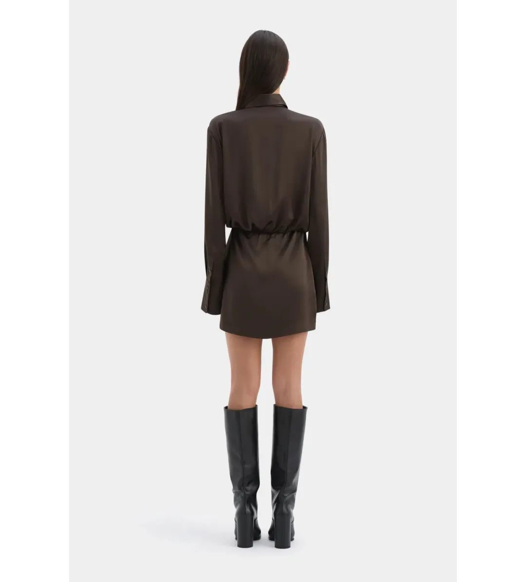 Sir the Label Sorrento Mini Shirt Dress in Bitter Chocolate Size 2 / AU 10 for rent on The Volte - main image