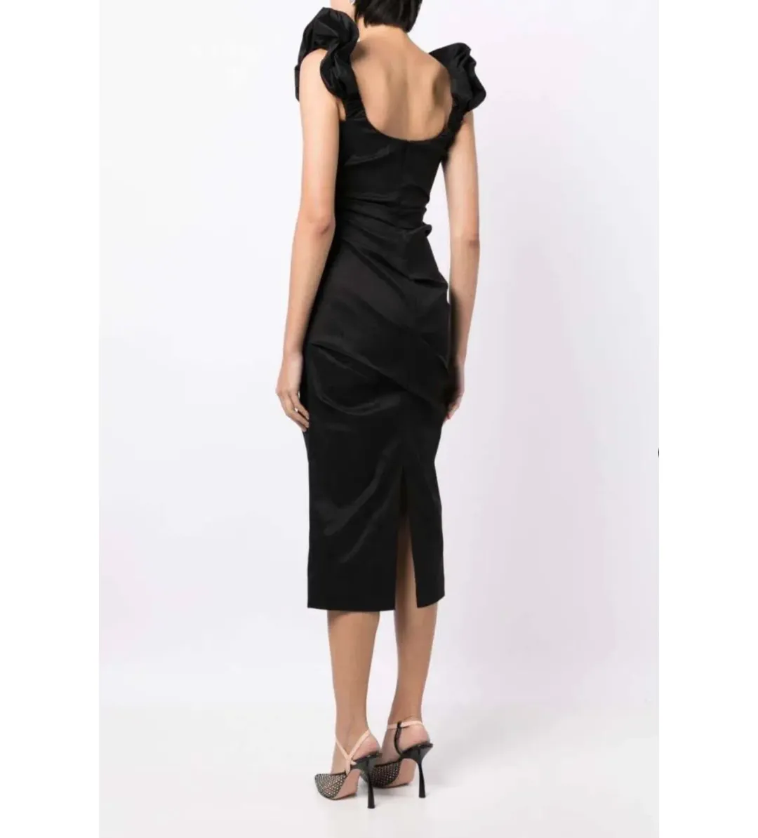 Rachel Gilbert Kalina Draped Sleeveless Midi Dress Black Size 8 for rent on The Volte - main image