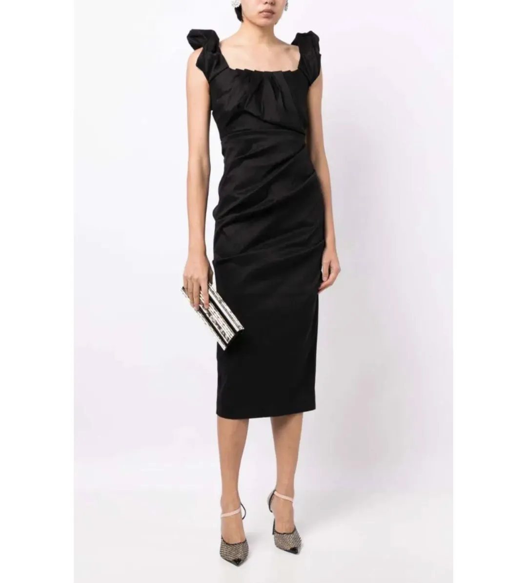 Rachel Gilbert Kalina Draped Sleeveless Midi Dress Black Size 8 for rent on The Volte - main image