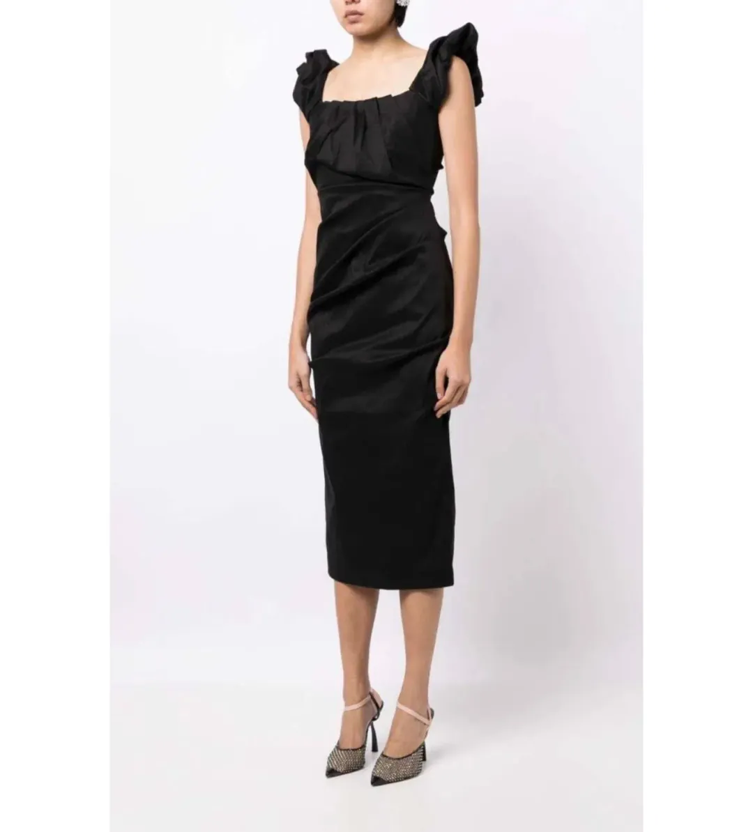 Rachel Gilbert Kalina Draped Sleeveless Midi Dress Black Size 8 for rent on The Volte - main image