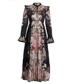 ZIMMERMANN DANCER TIE NECK MIDI DRESS BLACK GARDEN FLORAL SIZE 0 for rent on The Volte - image 3