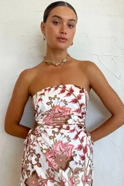 Sonya Moda Dima Strapless Maxi Dress Paisley Size 8 Ruching Formal for rent on The Volte - image 1