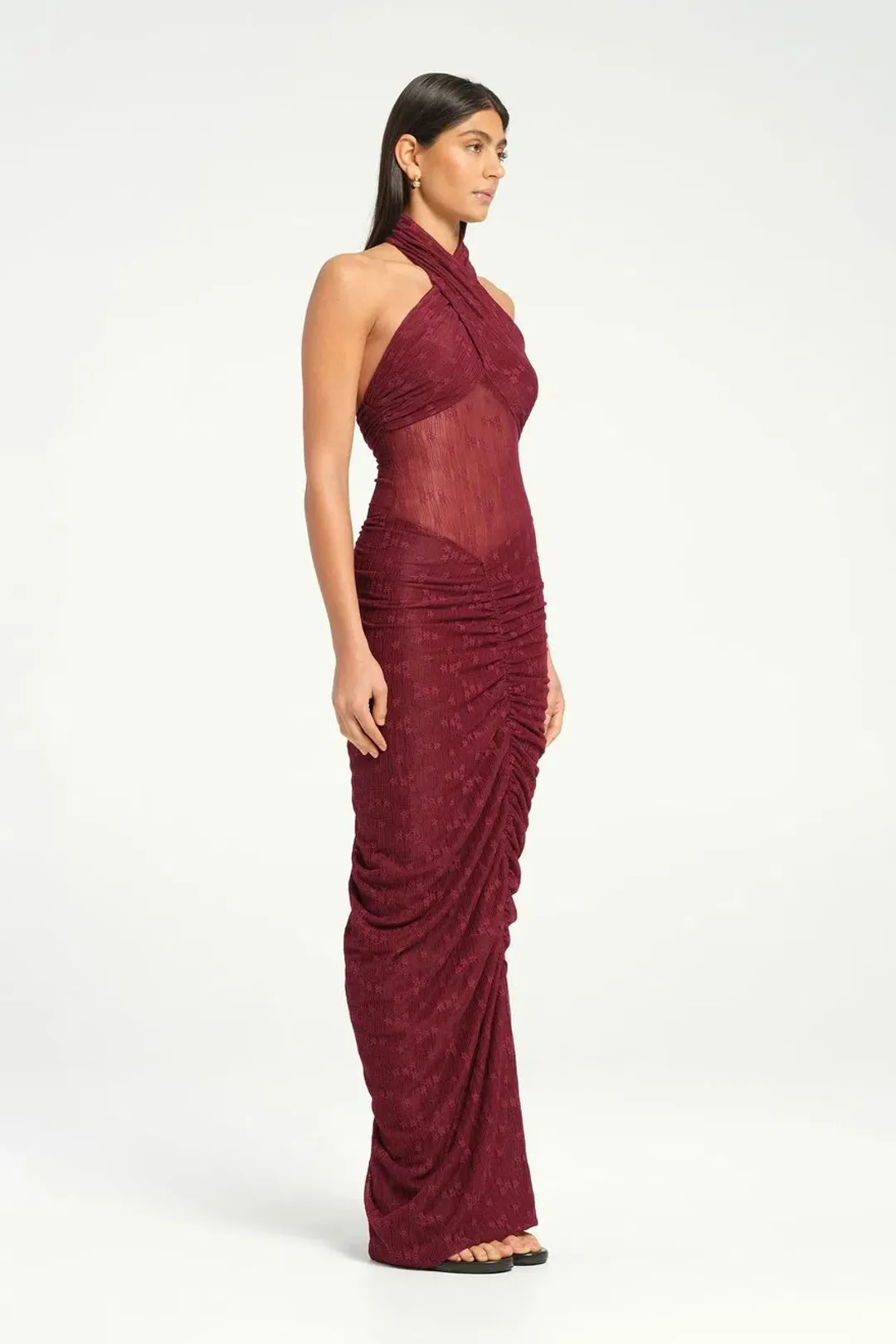 BENNI Hudson Lace Maxi Dress In Burgundy Sangria | Size AU 12 for rent on The Volte - main image