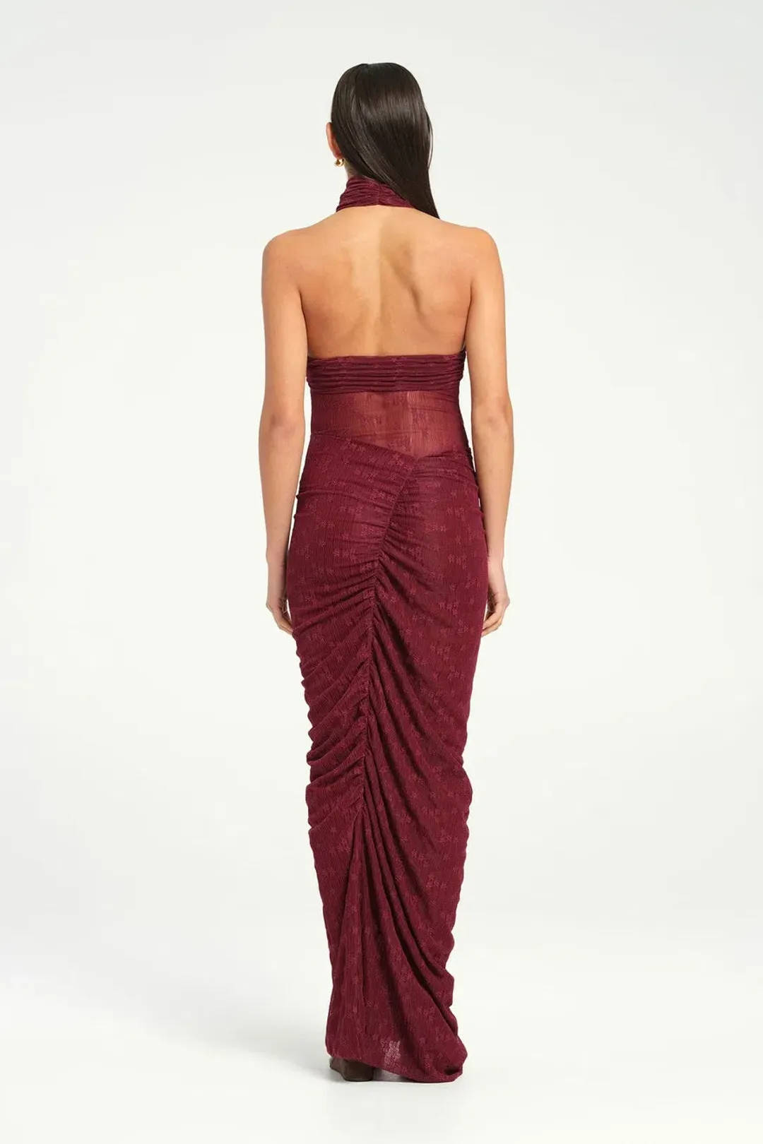 BENNI Hudson Lace Maxi Dress In Burgundy Sangria | Size AU 12 for rent on The Volte - main image