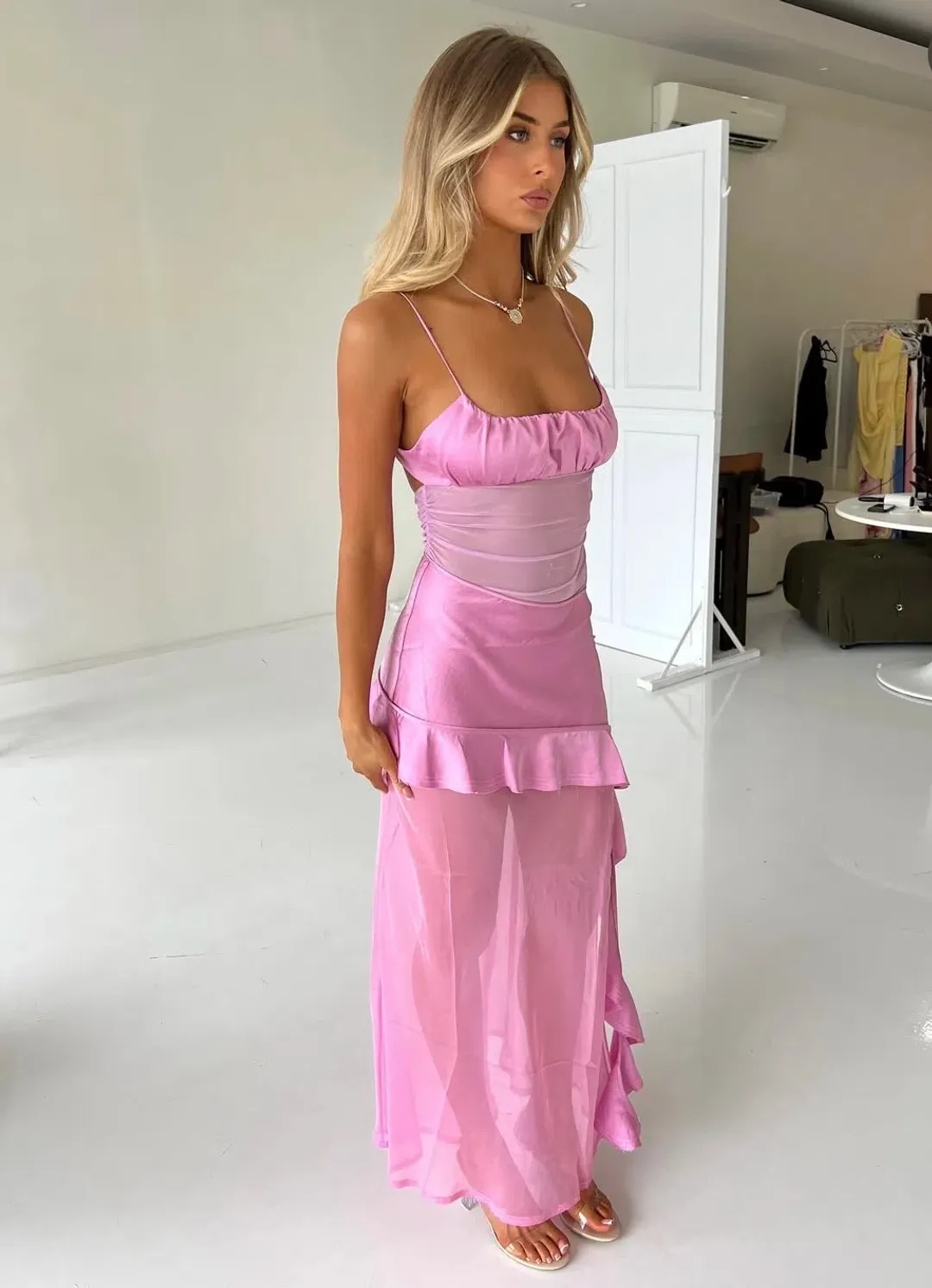 BENNI Delilah Maxi Dress In Bubblegum Pink | Size AU 10 for rent on The Volte - main image