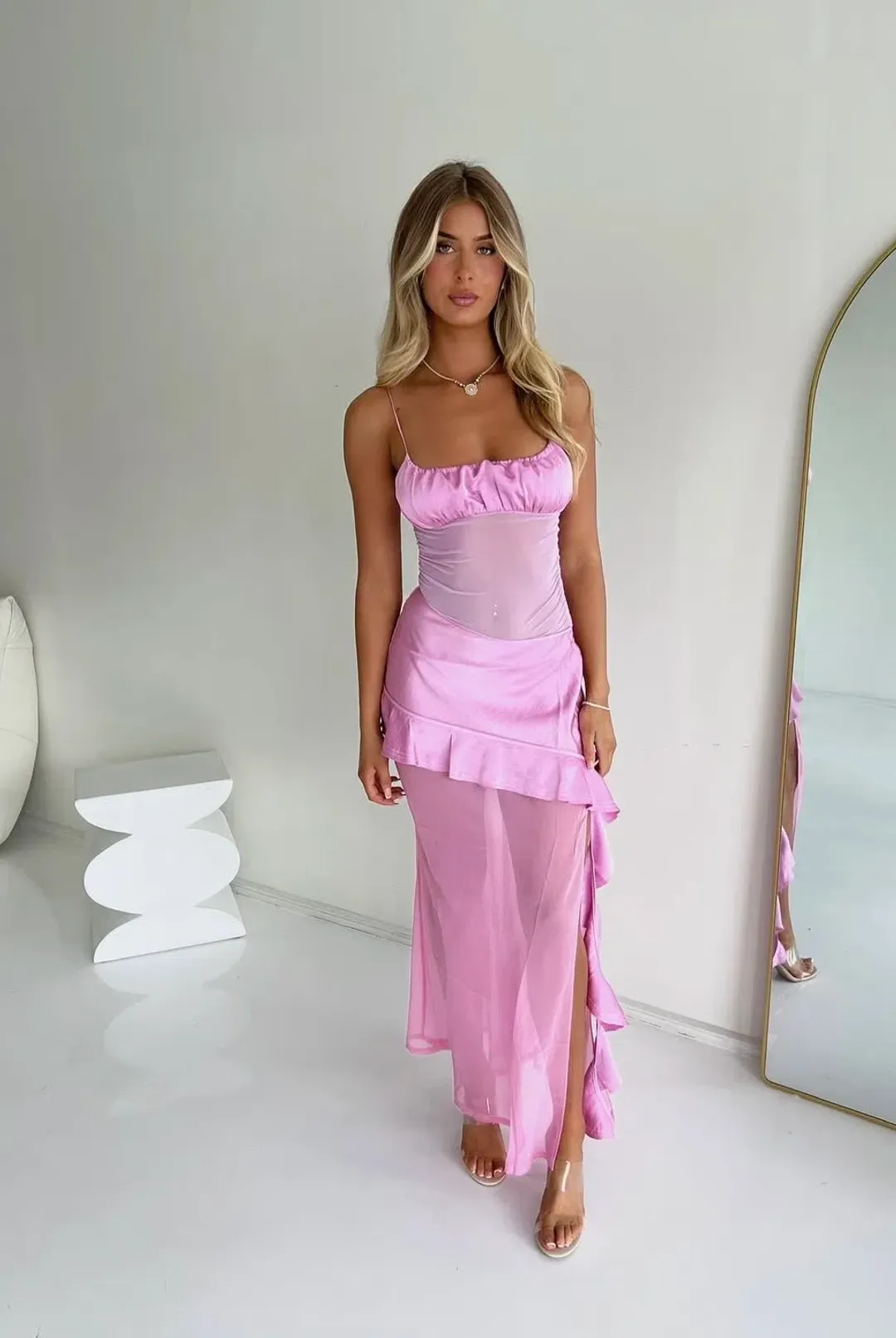 BENNI Delilah Maxi Dress In Bubblegum Pink | Size AU 10 for rent on The Volte - main image
