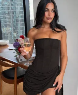 Leau Mira Mesh Corset Mini Dress Black 8 for rent on The Volte - image 1