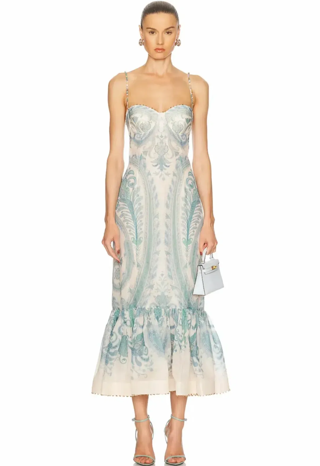 ZIMMERMANN THE ILLUMINATE GOWN IN TURQUOISE PAISLEY SIZE 3 12au for rent on The Volte - main image