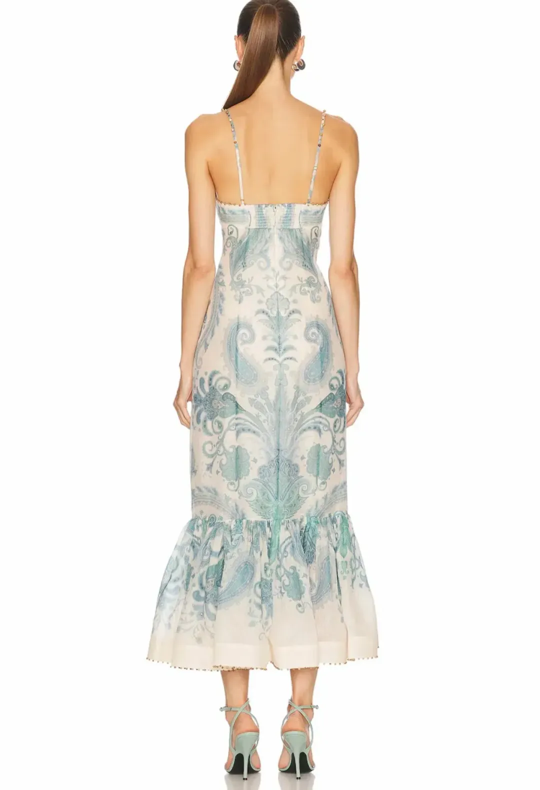 ZIMMERMANN THE ILLUMINATE GOWN IN TURQUOISE PAISLEY SIZE 3 12au for rent on The Volte - main image