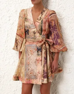 Zimmermann August Patch Floral Linen Wrap Mini Dress AU2 M for rent on The Volte - image 1