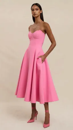 By Johnny Venus Shell Strapless Midi Dress Pink Size 10 for rent on The Volte - image 1