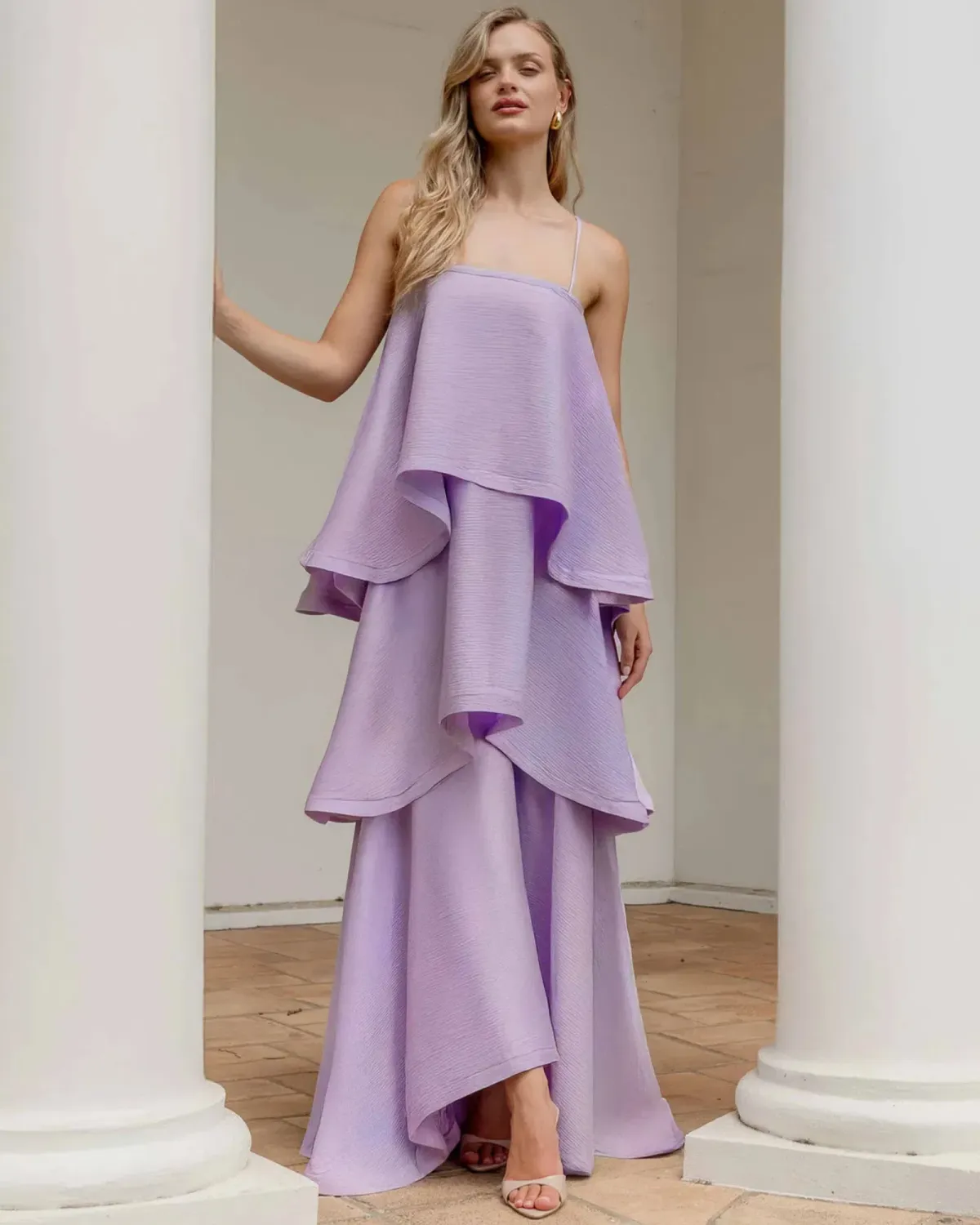 Elliatt Tilly Tiered Maxi Dress Purple Size L for rent on The Volte - main image