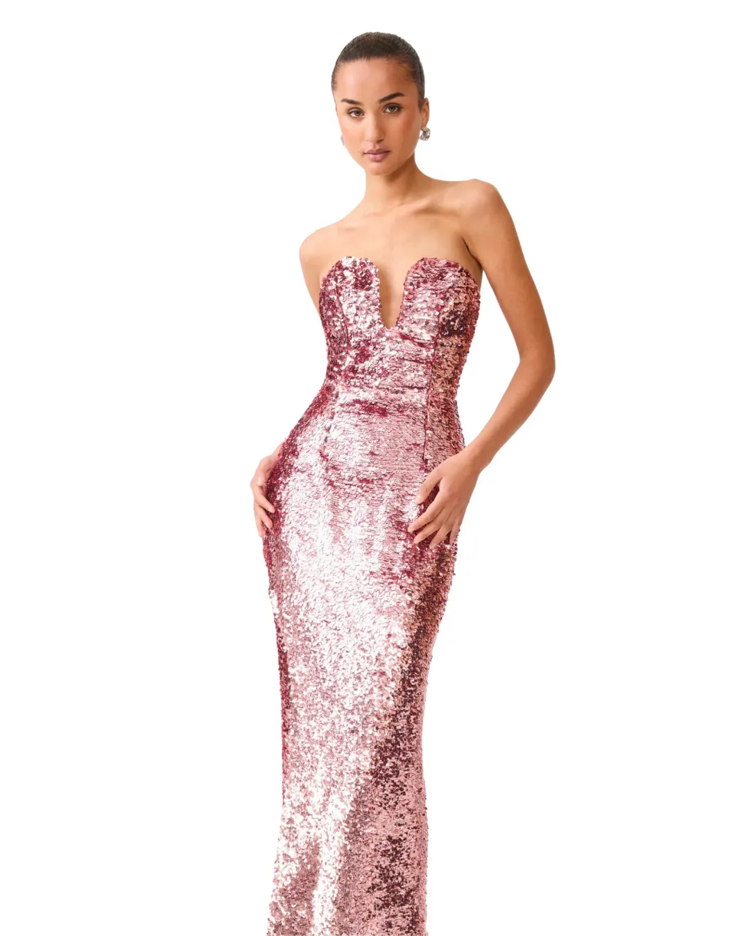  Elliatt Alissa Sequin Strapless Gown Pink Size M for rent on The Volte - main image