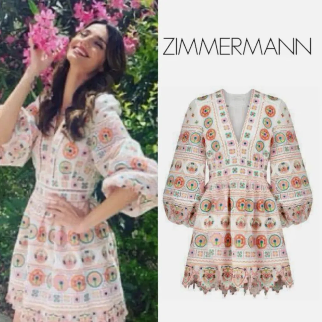 Zimmermann Brighton Plunge Mini Dress Size 0 / 8 AU for rent on The Volte - main image