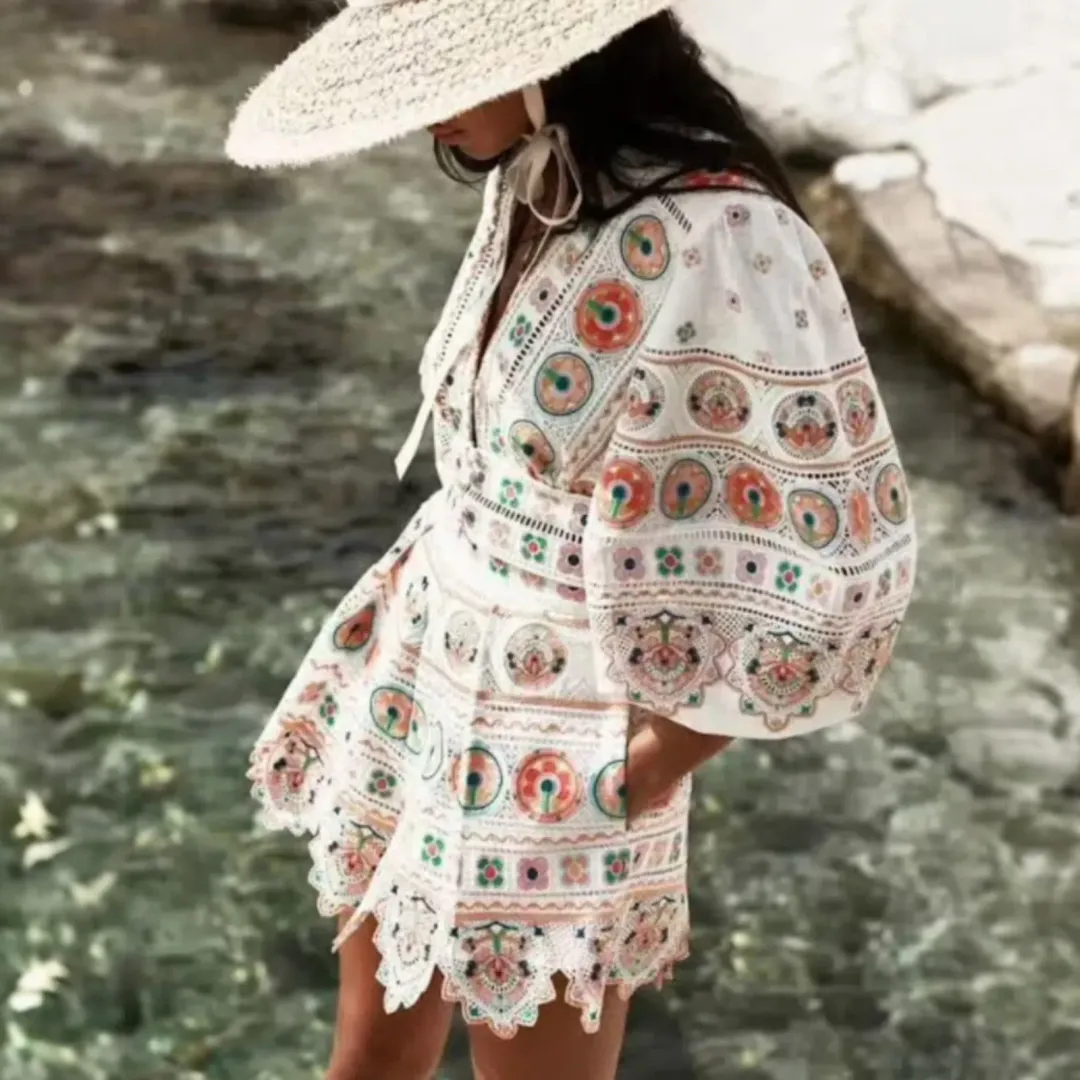 Zimmermann Brighton Plunge Mini Dress Size 0 / 8 AU for rent on The Volte - main image