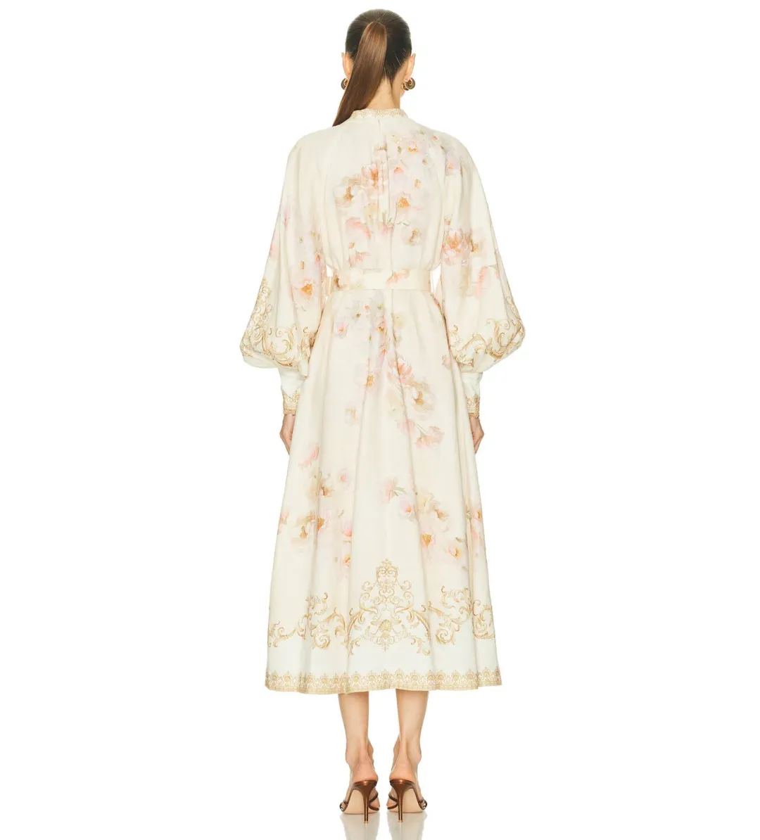 Zimmermann Hypnotic Buttoned Midi Dress in Cream Peony Size 1 / Size AU10 for rent on The Volte - main image
