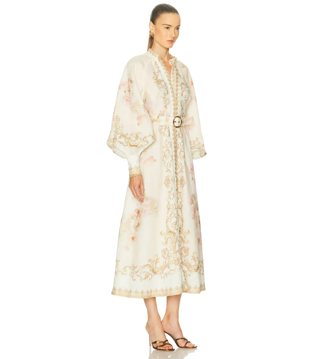 Zimmermann Hypnotic Buttoned Midi Dress in Cream Peony Size 1 / Size AU10 for rent on The Volte - main image