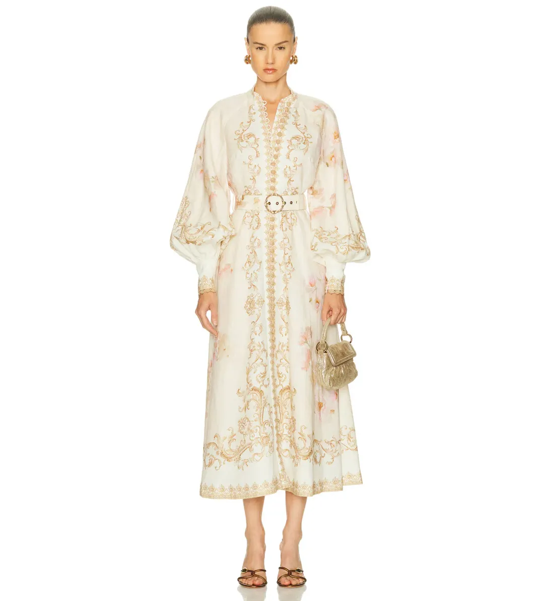 Zimmermann Hypnotic Buttoned Midi Dress in Cream Peony Size 1 / Size AU10 for rent on The Volte - main image